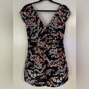 Bebe Navy and Peach Floral Short Romper